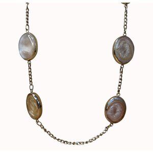 Chicos Gold-Tone Chain Necklace With Oval Resin Links & Adjustable Lobster Clasp
